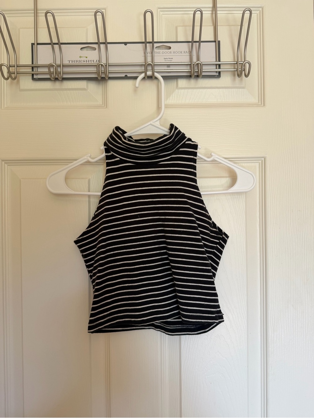 American Apparel Black and White Striped Mock Neck Tank